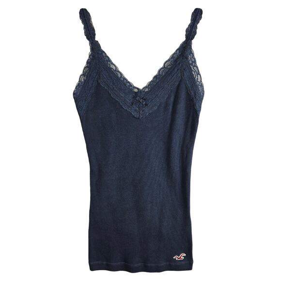 Hollister Bella Swan Twilight Cami S Blue Ribbed Lace Velour Straps Y2K Vintage